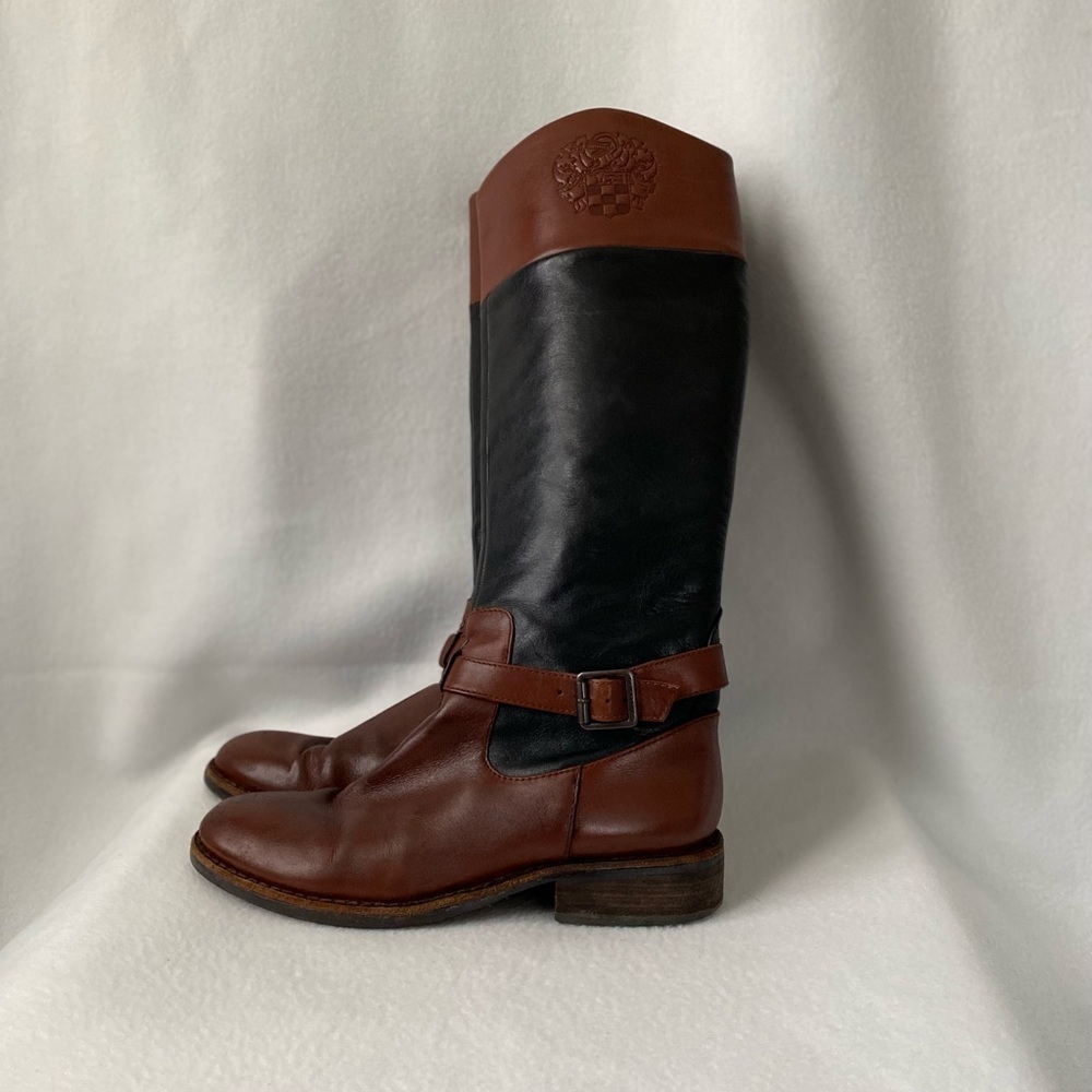 Vince Camuto VC Flavian Size 7B Two-tone Black/Brown Leather Riding Boots